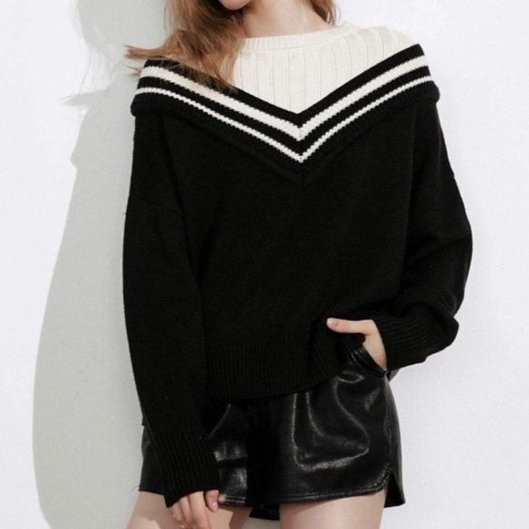 J. Ing Varsity Black Mixed Sweater - Picture 1 of 13